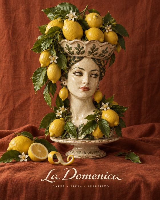 Cabeza de cerámica coronada de limones