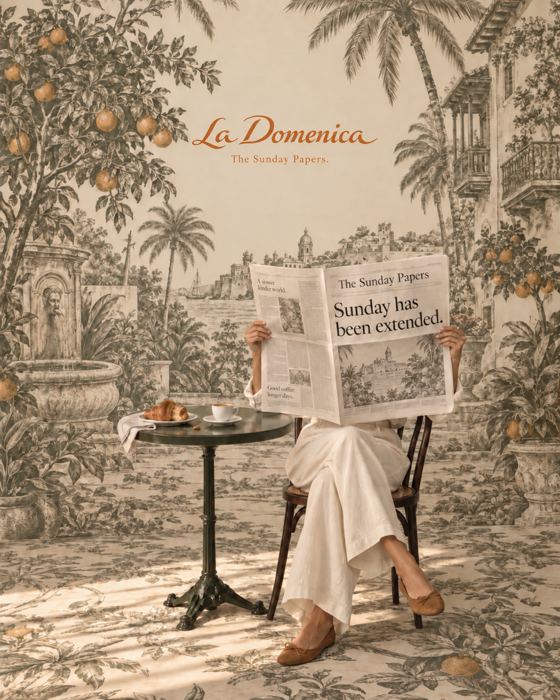 Mujer leyendo el periódico frente a un toile