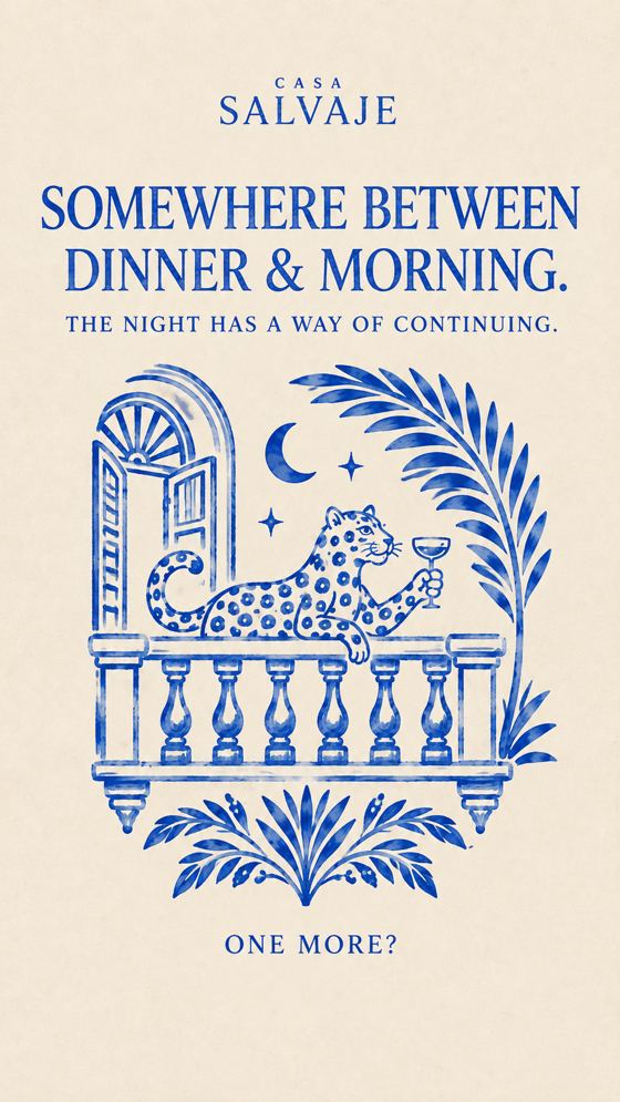 Ilustración azul: Somewhere between dinner and morning