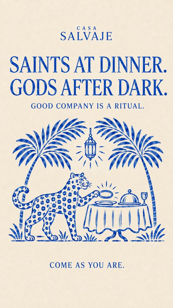 Ilustración azul: Saints at dinner, gods after dark
