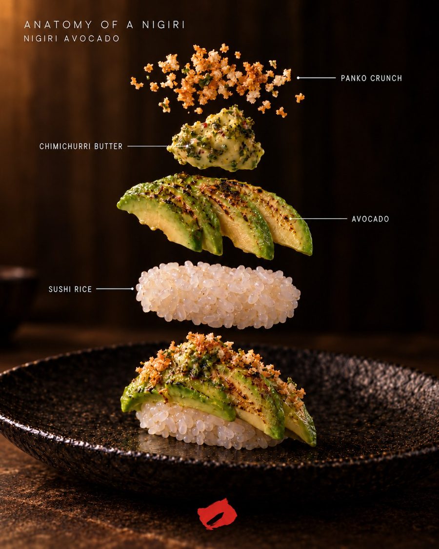 Anatomía: Nigiri de aguacate, capa por capa